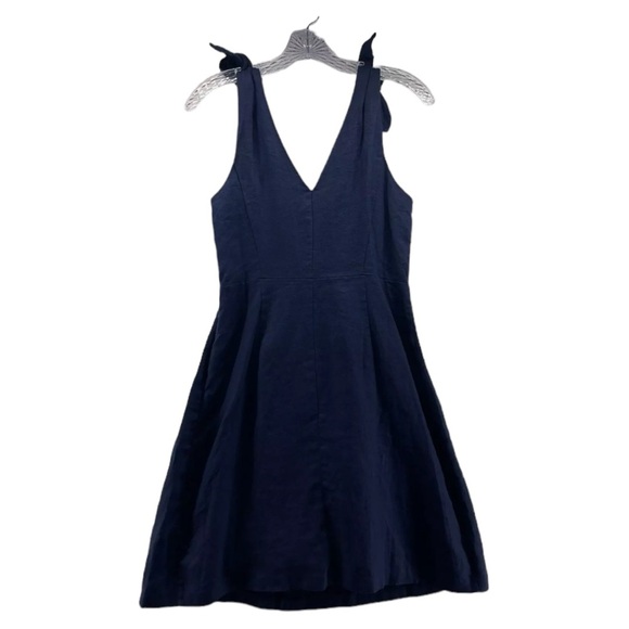 GAP Sleeveless Tie-Shoulder Dress 100% linen- Navy Blue Size 8 - Picture 1 of 5